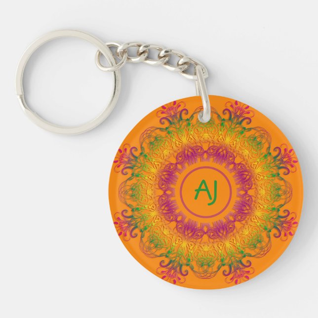 Mandala, dégradé ethnique. Monogramme. Porte-clés (Devant)