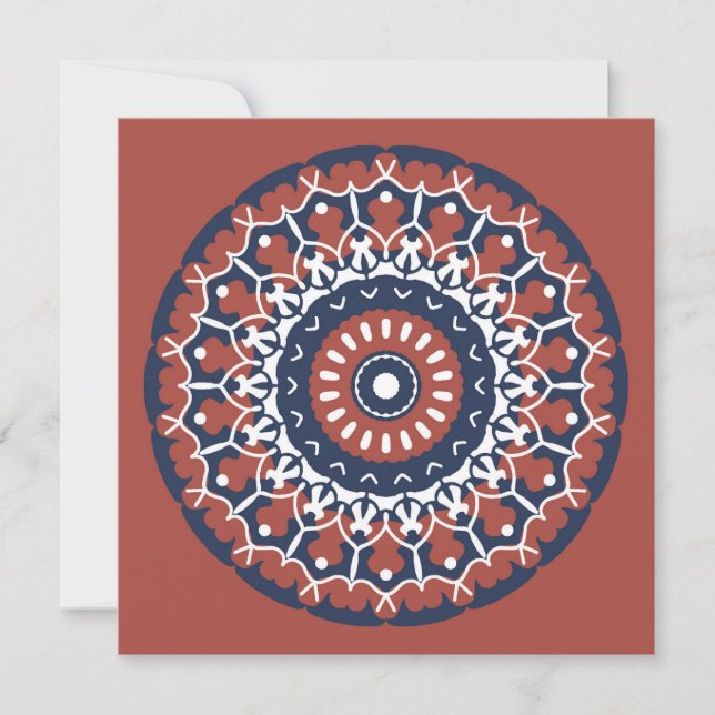Mandala Design en rouge et bleu invitation (Devant)