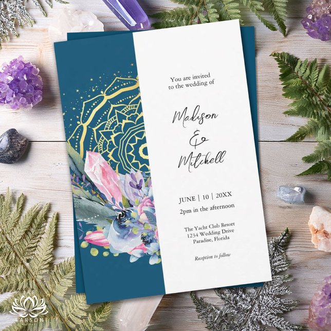 Mandala doré Invitation de mariage cristal rose Bo (Créateur téléchargé)