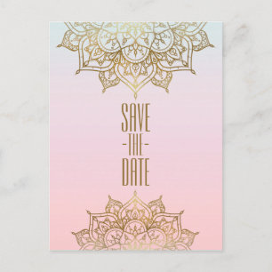 Mandala doré rose pêche Élégant chic faire-part de
