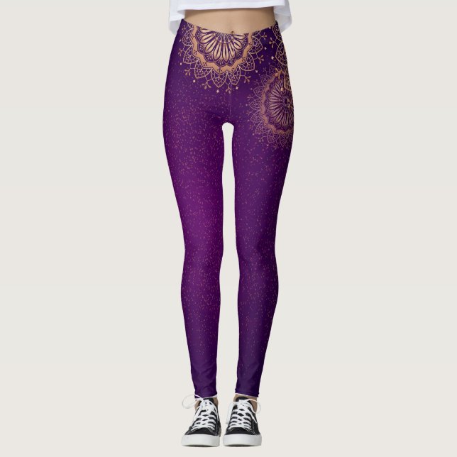 mandala doré violet Leggings (Devant)