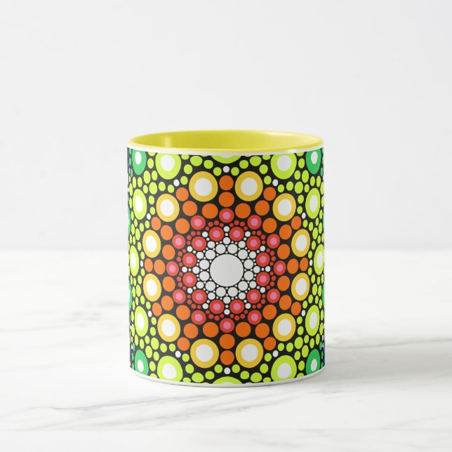 Mandala Dot Fractal Hippie Trippie Dog Mug (Centre)