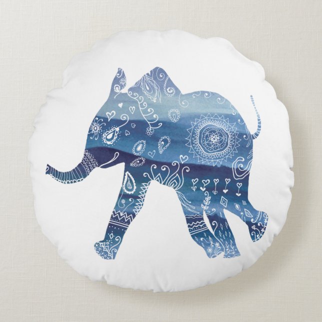 Mandala Elephant ArtPolyester Coussin rond (Devant)