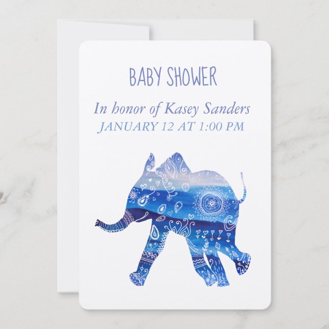 Mandala Elephant Baby shower Invitation Card (Devant)