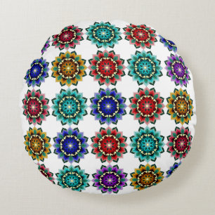 Mandala en différentes couleurs coussin rond