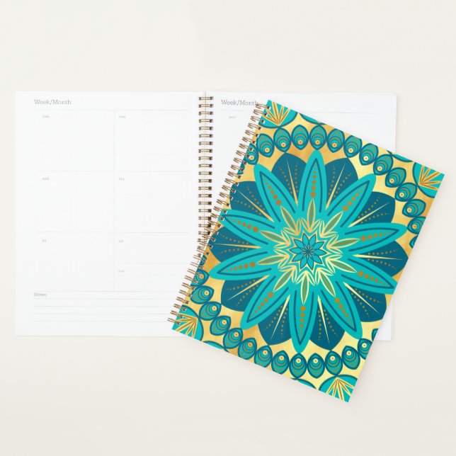 Mandala Fleur d'Or Bleu (Devant avec enveloppe)