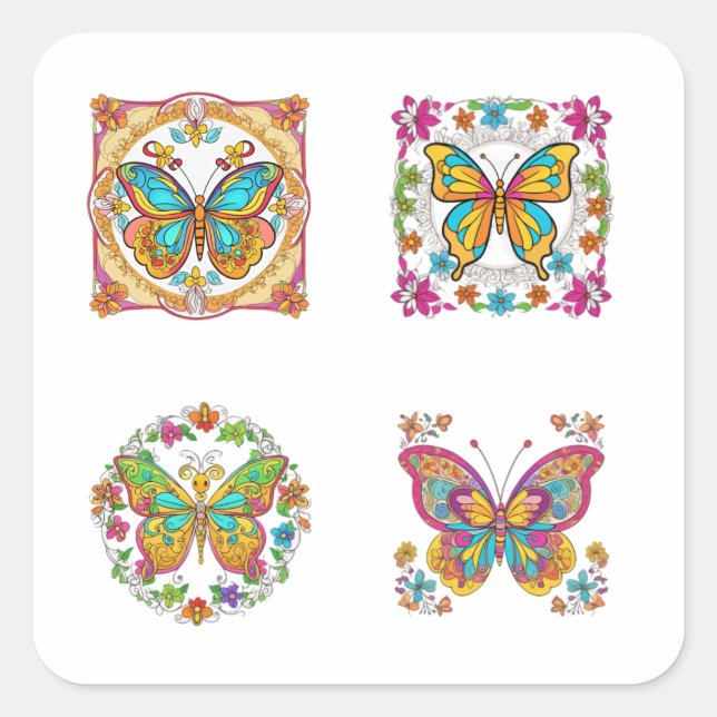 Mandala floral avec Stickers Papillon Art 4 Pack (Devant)