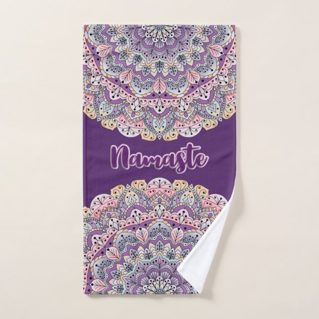 Mandala floral rose de Namaste et pourpre mignon (Serviette à main)