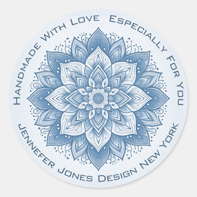 Mandala Flower Simple Pastel Bleu Étiquettes artis (Devant)