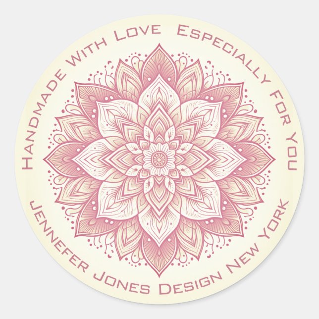Mandala Flower Simple Vintage rose Étiquette fait  (Devant)