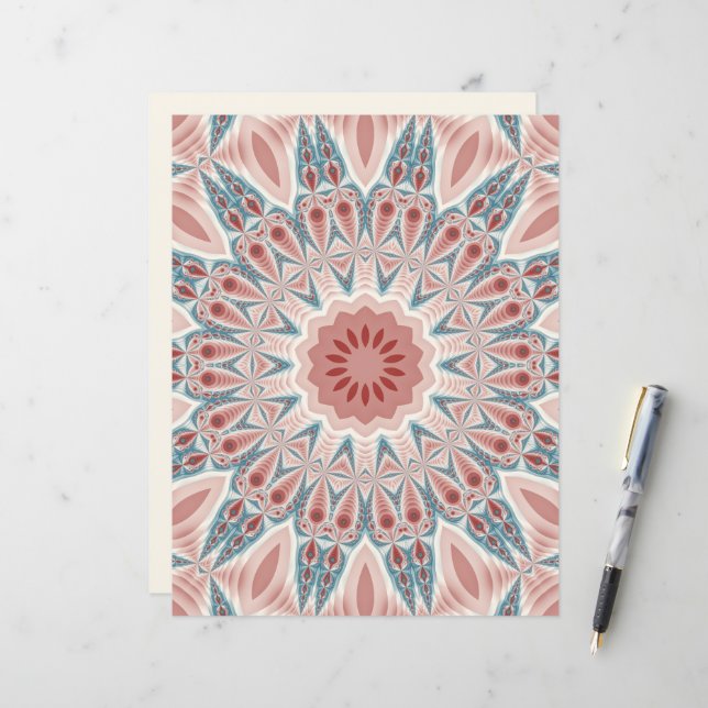 Mandala fractal art moderne saisissant en kaléidos (Devant/Arrière en situation)