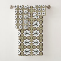Mandala géométrique beige, blanc et noir