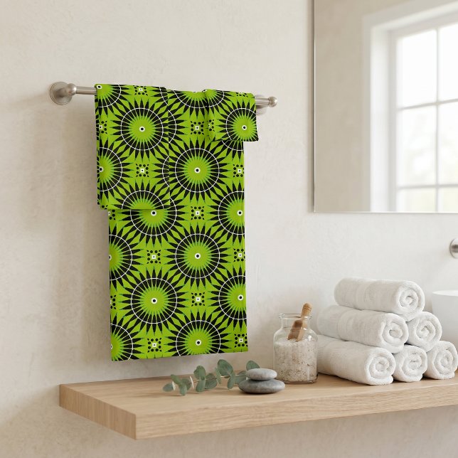 Mandala géométrique rétro boho vert citron noir (Créateur téléchargé)