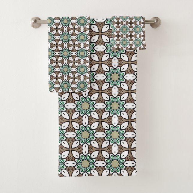 Mandala géométrique turquoise, marron et blanc  (En situation)