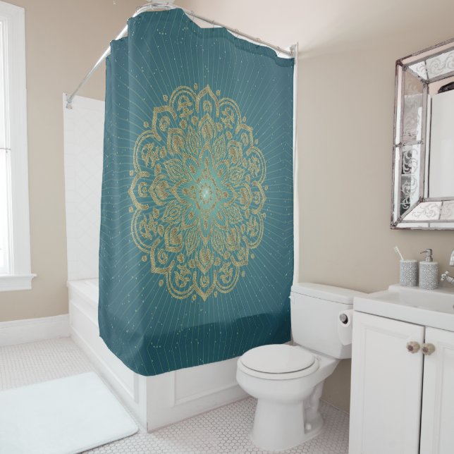 MANDALA Golden Rosette - Rideau de douche (En situation)