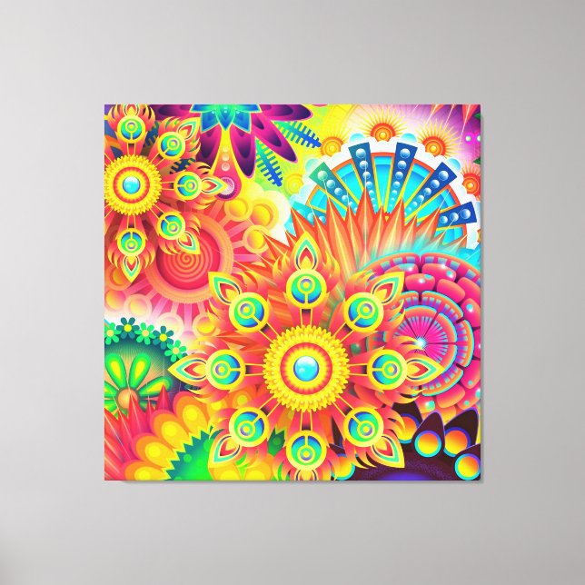 Mandala kaléidoscopique Coussin déco coloré (Recto)