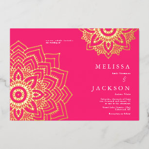 Mandala Mariage Foil Invitation Pink Delicate or