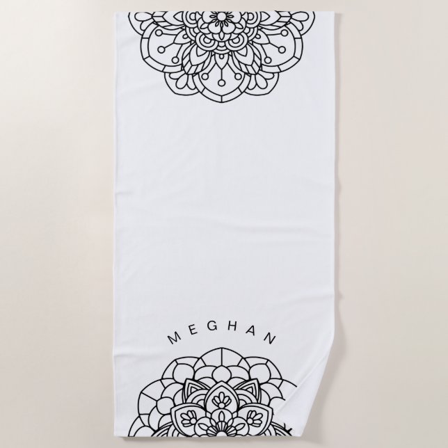 Mandala monochrome | Serviette de plage Monogram (Devant)