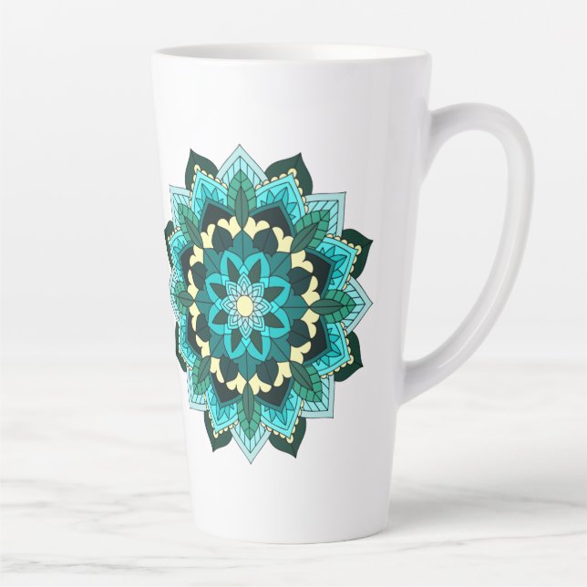 Mandala Motif 02 en aqua Latte Mug (Droite)