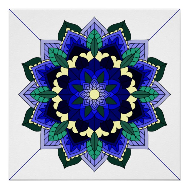 Mandala Motif 02 en bleu foncé Poster (Devant)