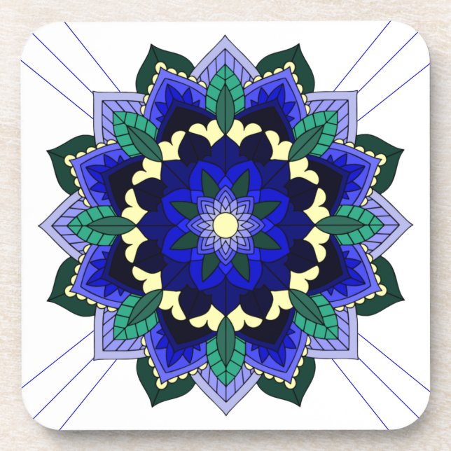 Mandala Motif 02 en Dessous de verre bleu foncé (Devant)