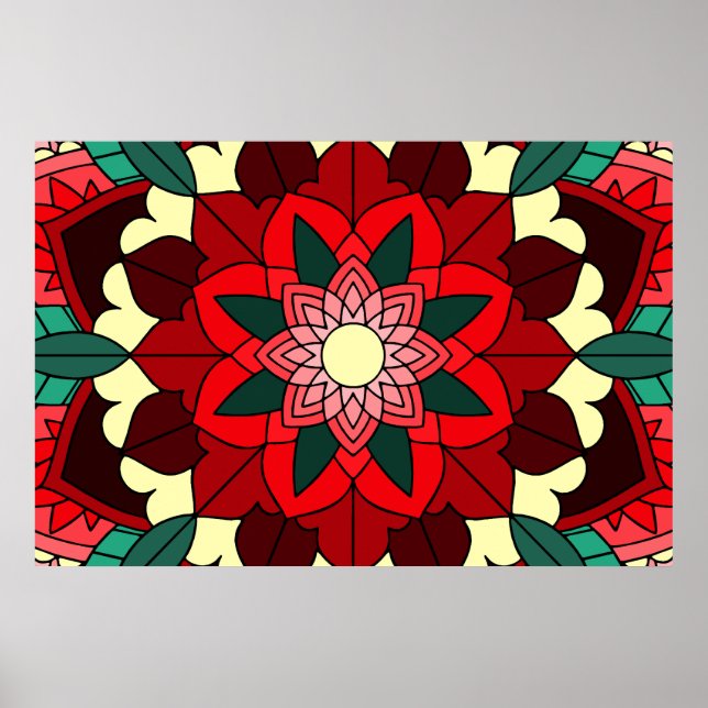 Mandala Motif 02 en rouge Poster (Devant)