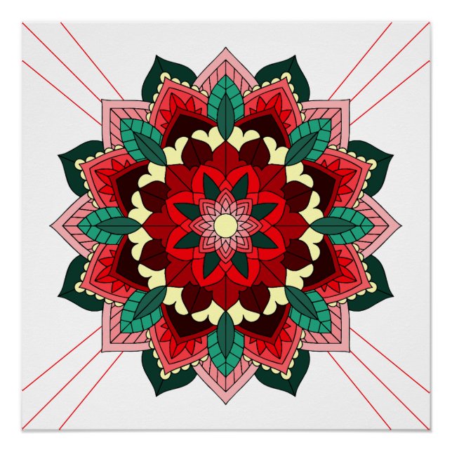 Mandala Motif 02 en rouge Poster (Devant)