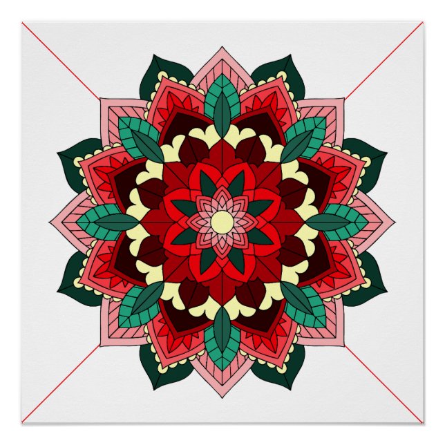 Mandala Motif 02 en rouge Poster (Devant)
