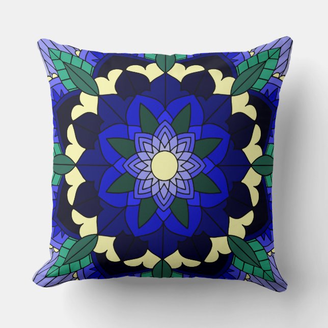 Mandala Motif 2002 en coussin bleu foncé (Recto)