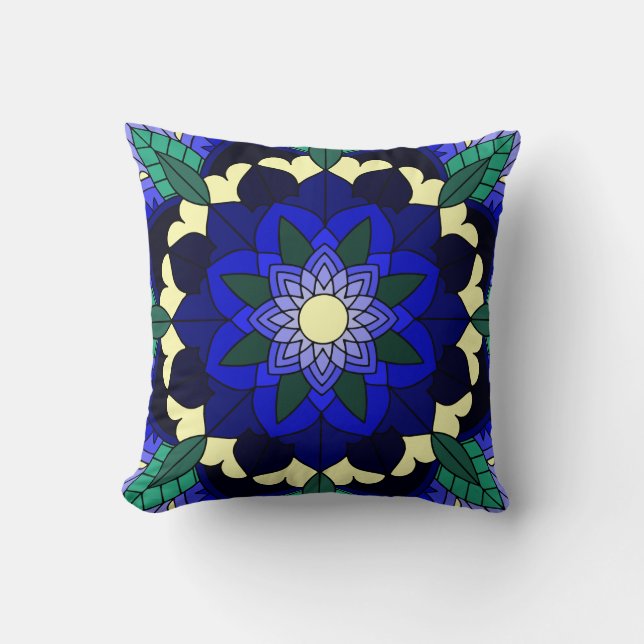Mandala Motif 2002 en coussin bleu foncé (Recto)