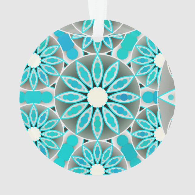 Mandala motif, turquoise, gris argenté et blanc (dos)