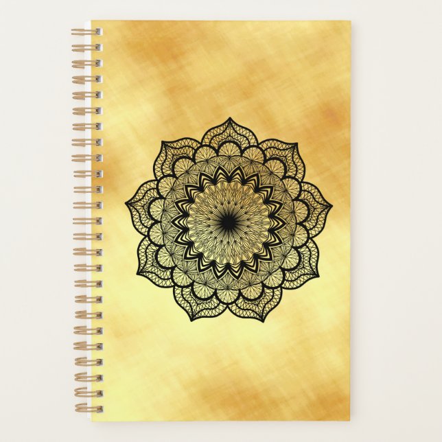 Mandala noir sur fond or doux (Devant)