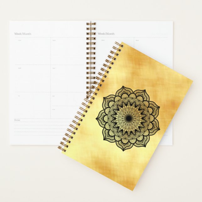 Mandala noir sur fond or doux (Devant avec enveloppe)