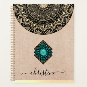 Mandala or noir rustique beige toile de jute nom