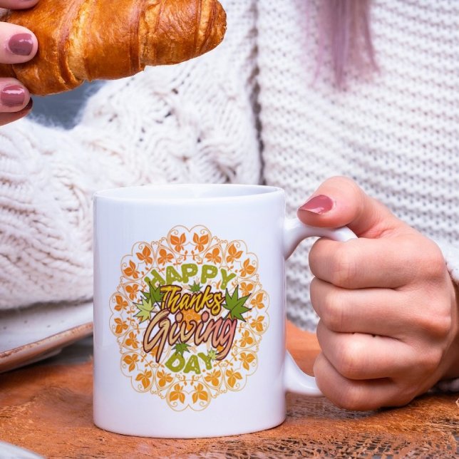 Mandala orange de Thanksgiving orament feuille MUG (Créateur téléchargé)