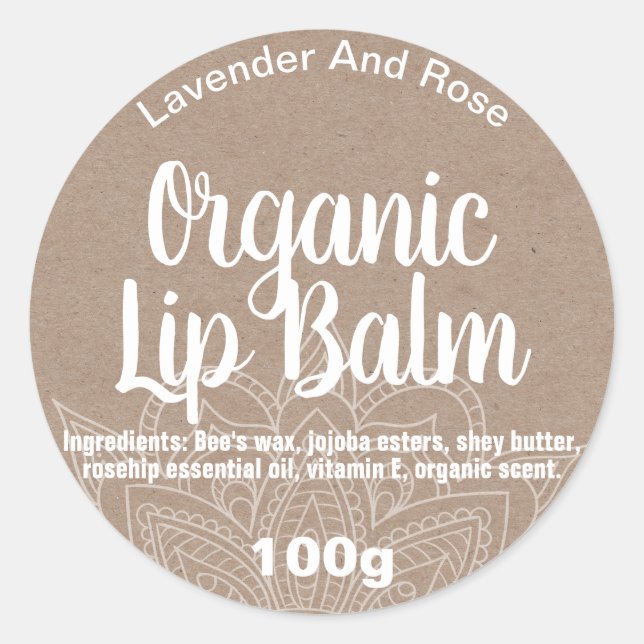 Mandala Organic Lip Balm Étiquettes Kraft (Devant)