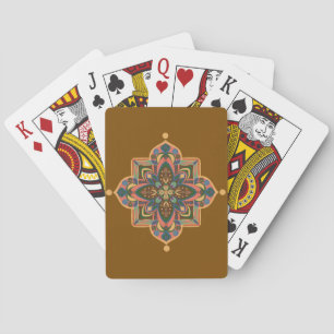 Mandala pêche sur cartes à jouer marron