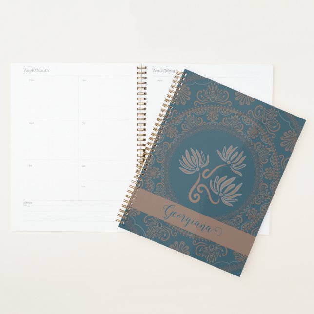 Mandala personnalisé doré et sarcelle rococo à poi (Devant avec enveloppe)