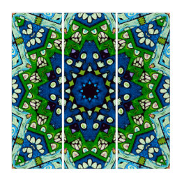 Mandala Retro Mosaic Vert Motif bleu