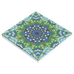 Mandala Retro Mosaic Vert Motif bleu