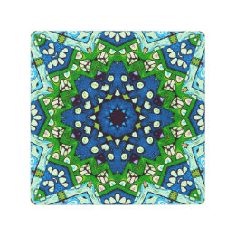 Mandala Retro Mosaic Vert Motif bleu