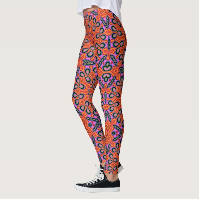 Mandala Retro Orange Psychedelic Yoga leggings (Gauche)