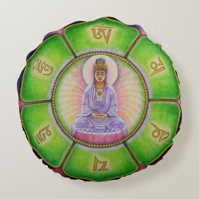 Mandala rond Kuan Yin de coussin d'OM de (Dos)
