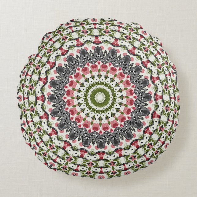 Mandala ronde motif kaleidoscope Coussin ronde (Devant)