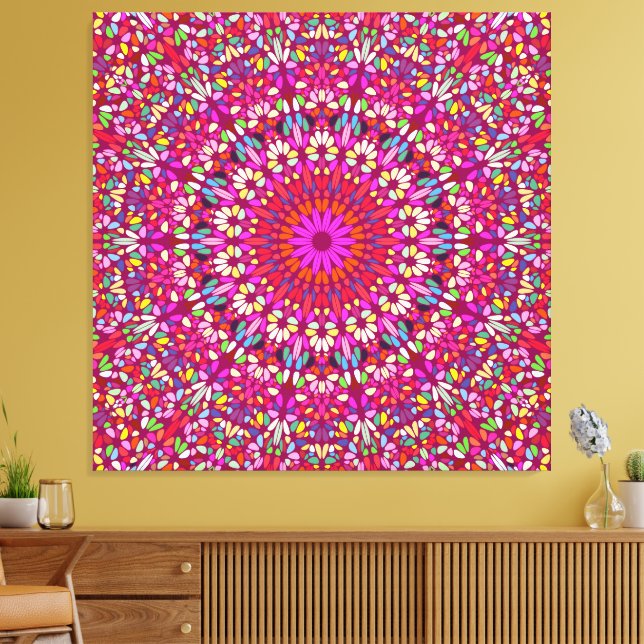 Mandala Rose Chaud – Toile de Luxe Enveloppée Radi (Insitu(Salon))