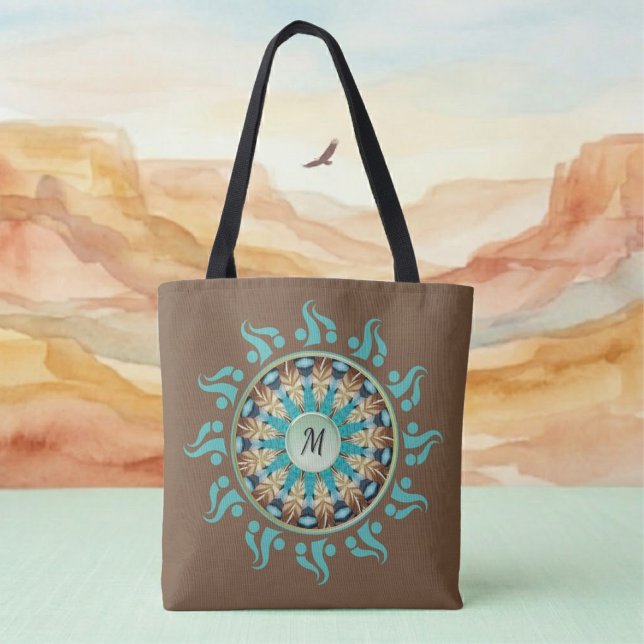 Mandala Soleil Turquoise, marron, bleu et Tan Sac  (Créateur téléchargé)