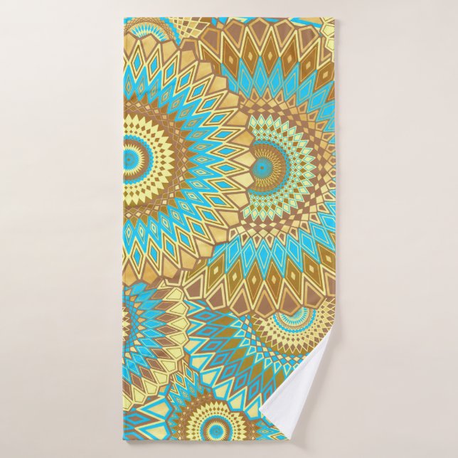 Mandala superposé bleu marron or (Serviette de bain)