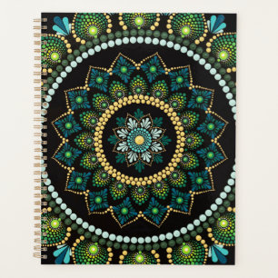 Mandala vert Peint main Géométrie sacrée