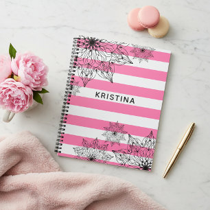 Mandalas noir chic sur bandes rose et blanche