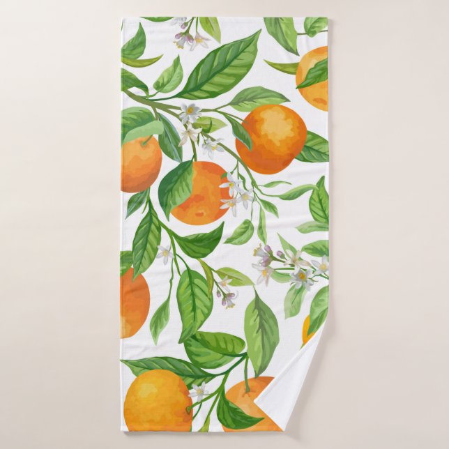 Mandarin Fruit Seamless Tropical Pattern, Colorful (Serviette de bain)